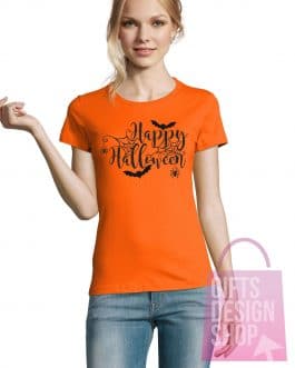 Moteriški marškinėliai helovinui oranžiniai